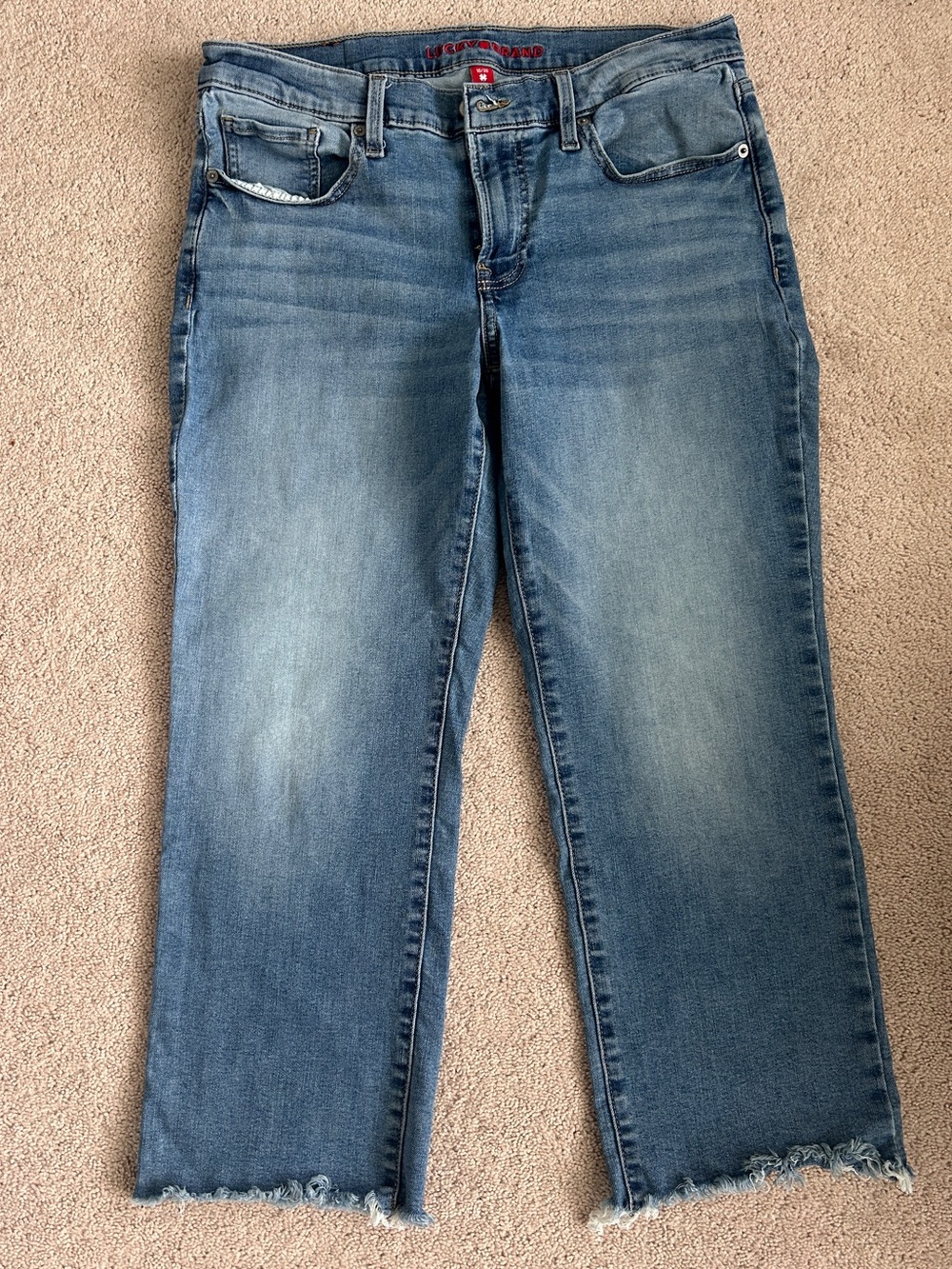 Lucky Brand Light Blue Cropped Frayed-Hem Jeans